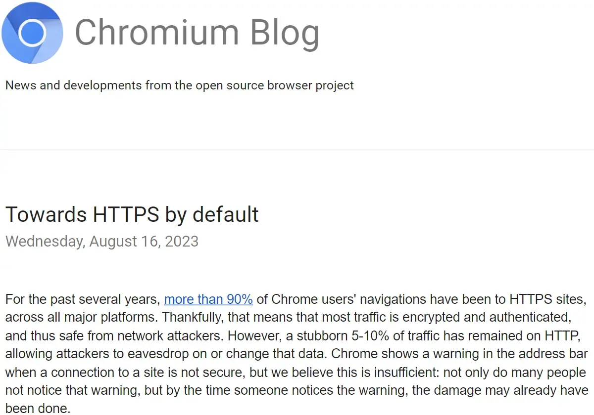 Chrome 将为所有用户默认启用 HTTPS-first
